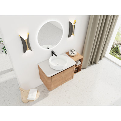 42'' Vanity And Storage Shelves Combination, Ceramic Art Sink, Hinges, 45 Hidden Handles - Modern Bathroom Setup
