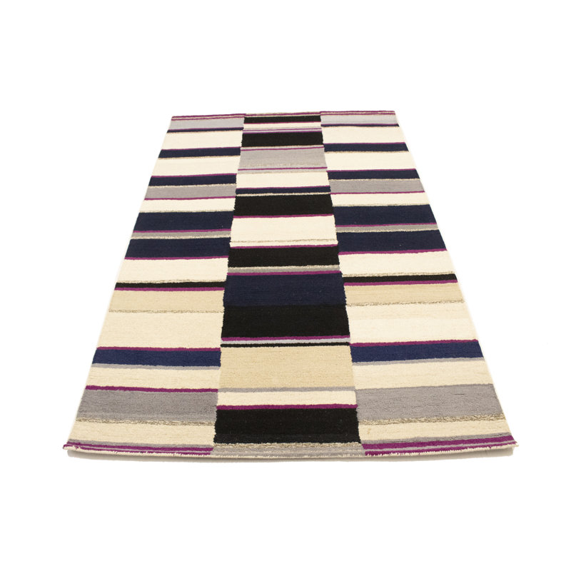 Tapis rectangulaire en laine touffeté à la main multicolore