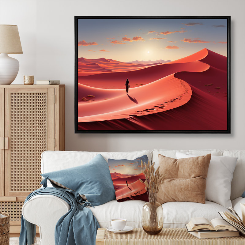Dunes vermillon rouges et jaunes désert Wanderer II - désert, art mural, Cadre flottant noir, H 30 po x l 40 po x P 1,5 po