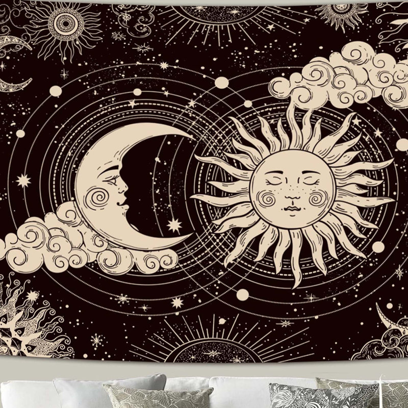Décoration murale en tissu polyester (51,2 po x 59,1 po), tapisserie soleil et lune