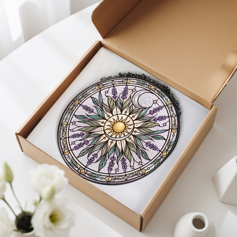 Panneau de vitrail Sun Moon ， 7,8H, H 7,8 po