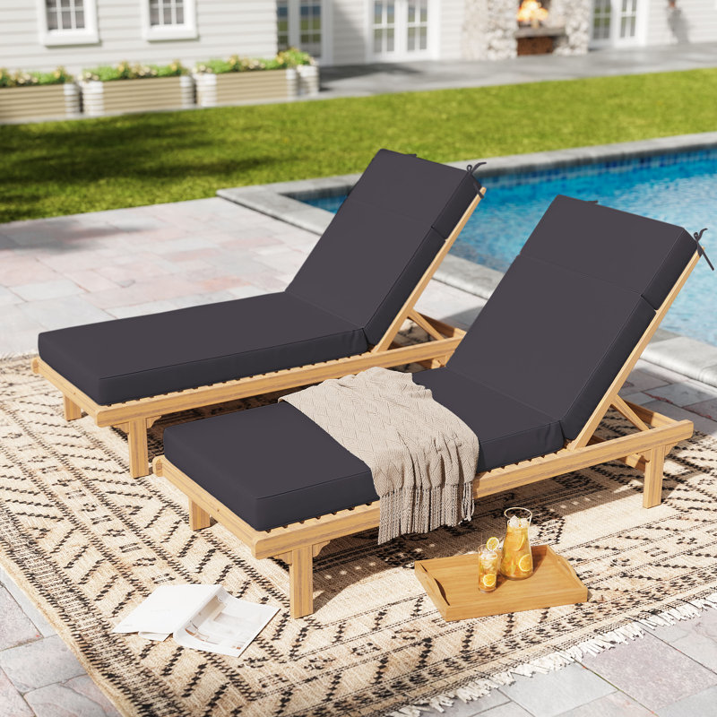 Coussins de chaise longue d'extérieur 4 po l 26 po x L 80 po, 2, L 26 po x P 80 po, Gris foncé