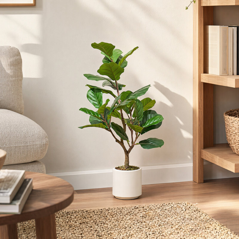 Figuier artificiel 3 pi 3 pi dans un pot décoratif blanc, plante verte, 1