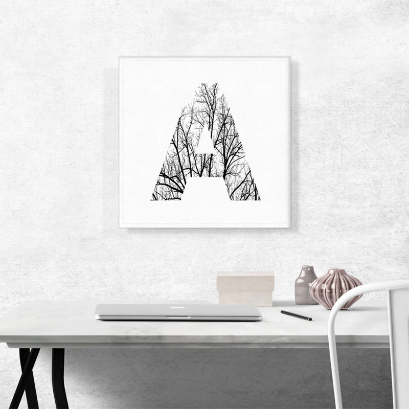 «Tree Branches Alphabet lettre A», reproduction d'art textuel sur toile tendue, H 18 po x l 18 po x 1,5 po