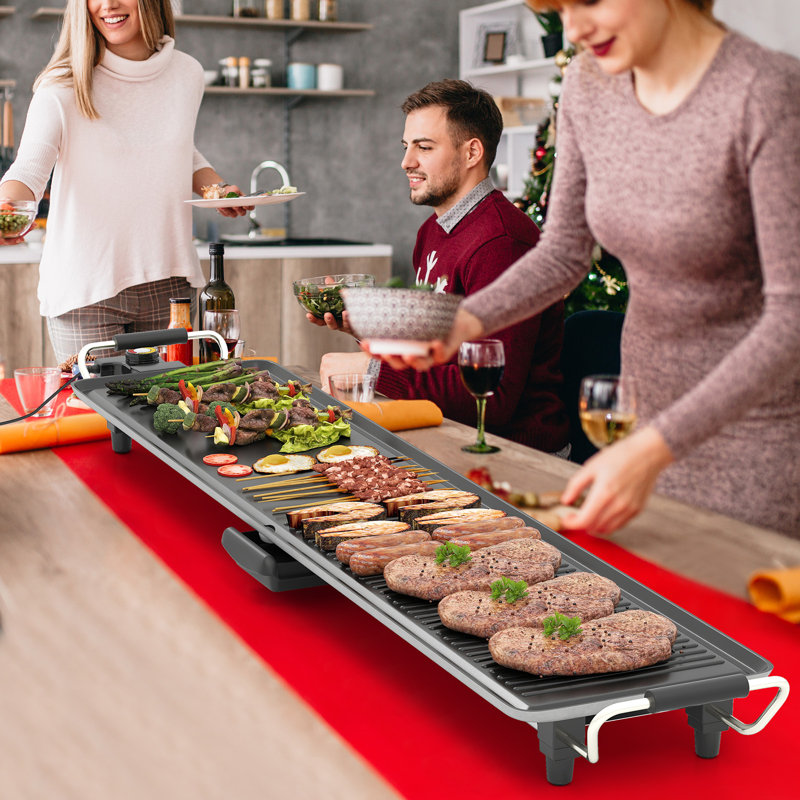 39.5" Extra Large Electric Griddle Portable Teppanyaki Grill with 2 Cooking Surface 4-Level Thermostat Control