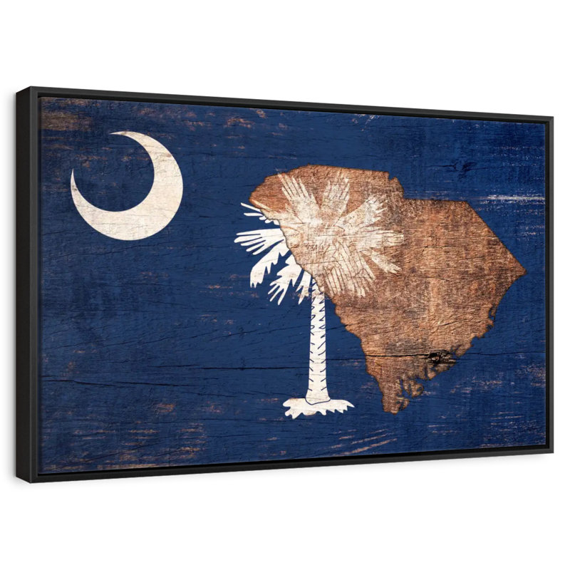«State Map Over South Carolina Flag», reproduction rectangulaire sur toile à cadre flottant, Cadre flottant noir