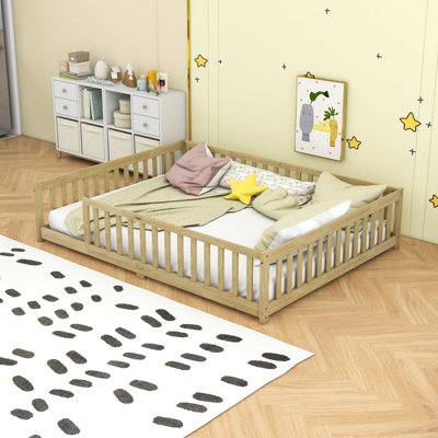 Wood Floor Fence Bed with Guardrails
