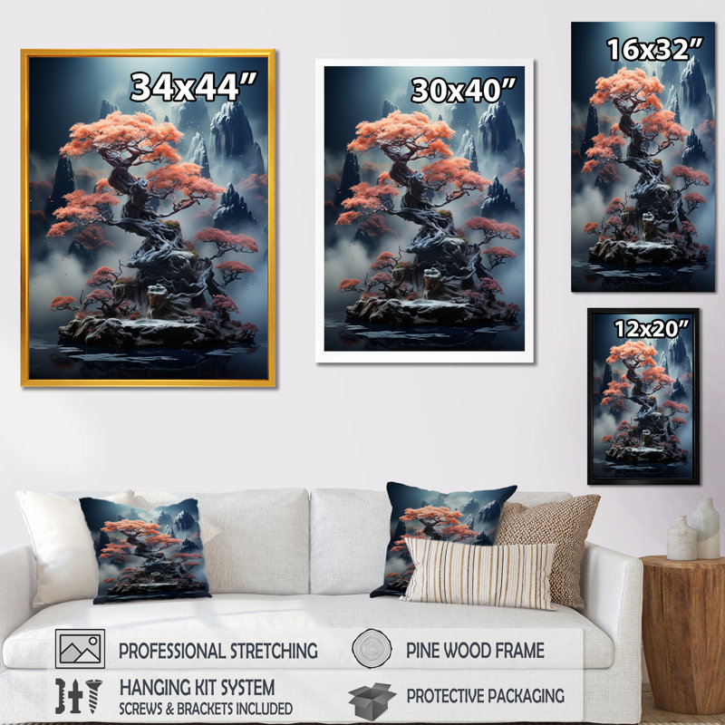 Mystical Bonsai 2 - Art mural bonsaï, Toile tendue, H 32 po x l 24 po x P 1 po