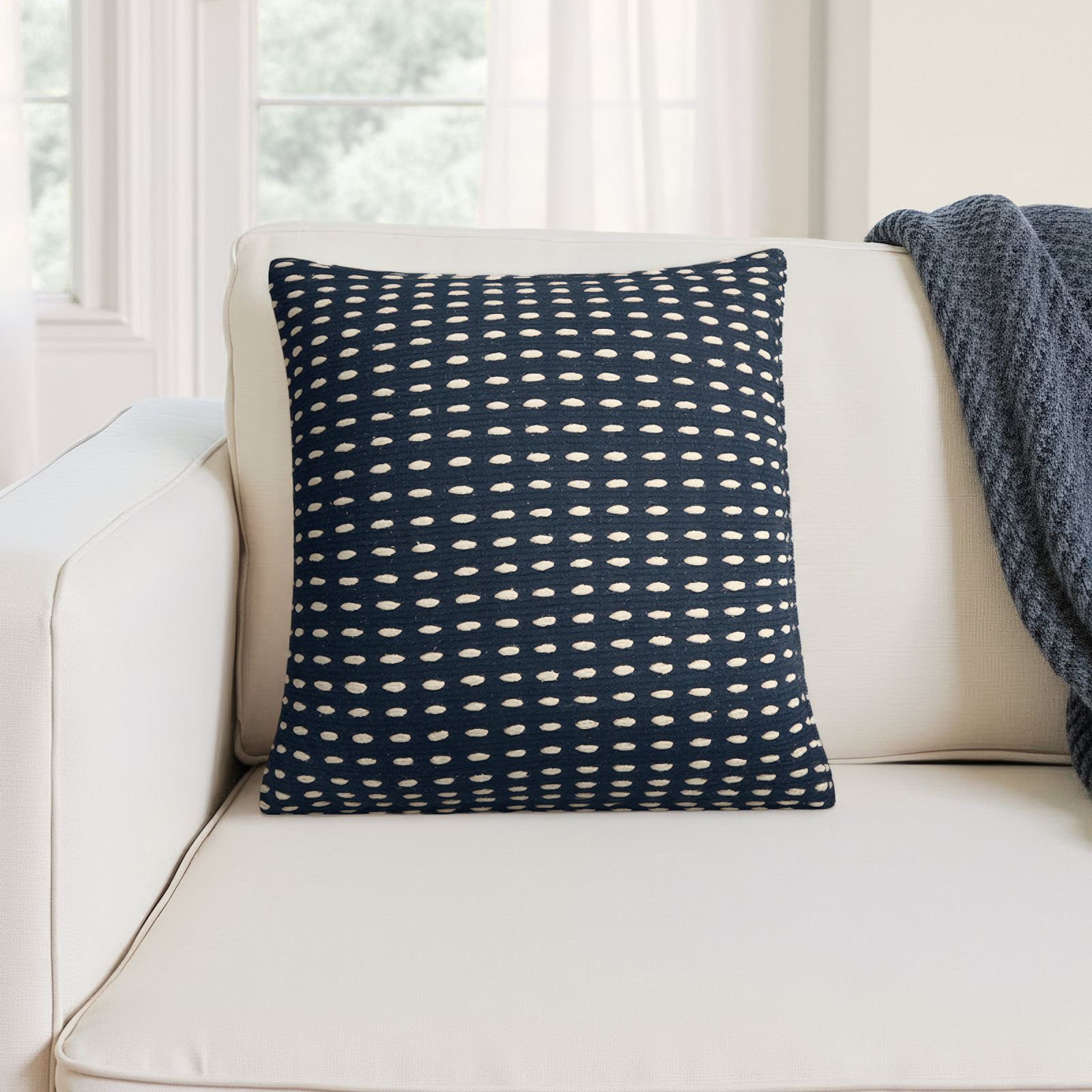 Elya 20" x 20" Cotton Pillow Cover, Navy Blue, Polyester/Polyfill