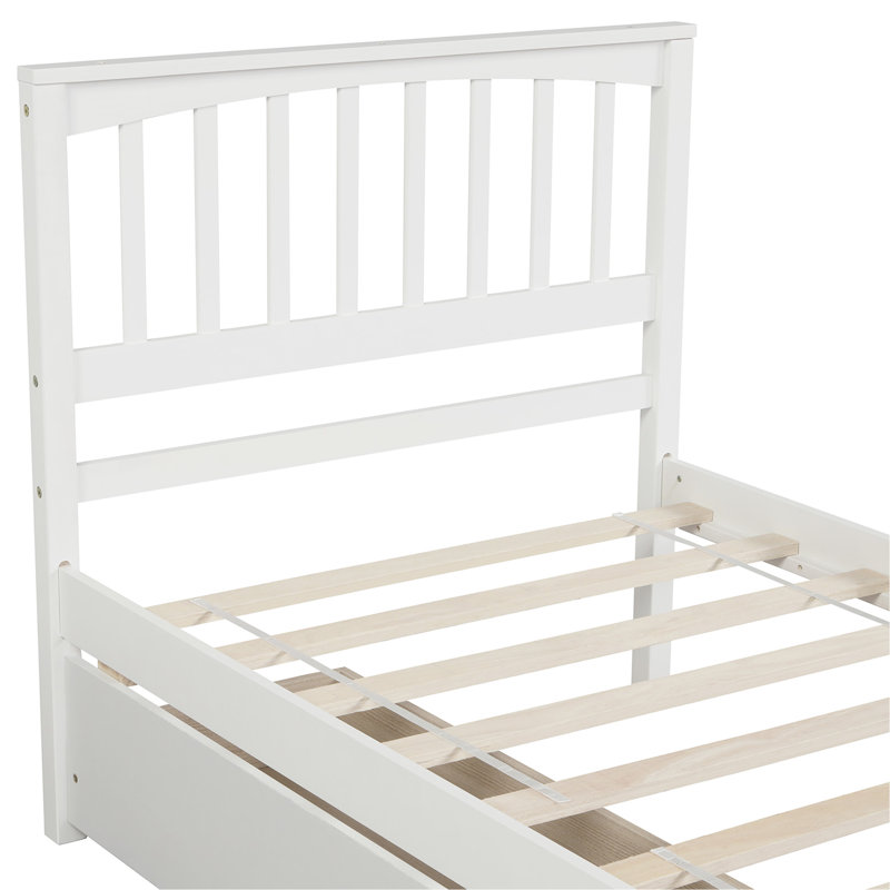 Lit plateforme simple avec deux tiroirs, blanc - bois massif pour une chambre à coucher paisible