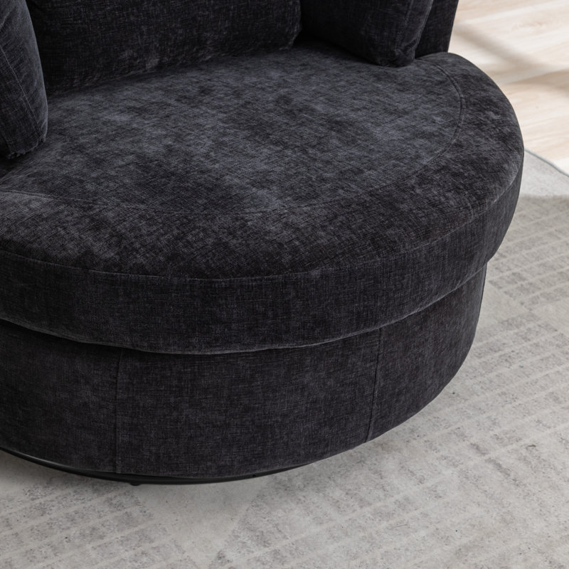 Achorn 42" W Recessed Arm Slipcovered Swivel Barrel Chair, Black Chenille