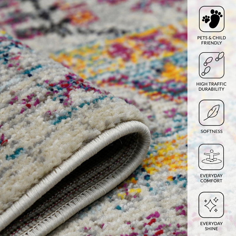 Alyssa Transitional Bordered Durable Performance Multicolor Area Rug, Rectangle 2' x 3'