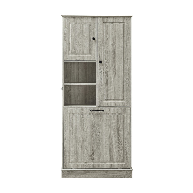 67'' H Bathroom Cabinet With Tilt-Out Laundry Hamper And Adjustable Shelf, Oak