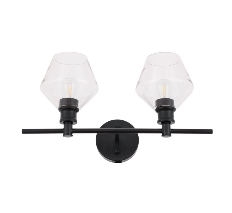 Gene light glass Wall sconce, Clear, Black, 2 Lights