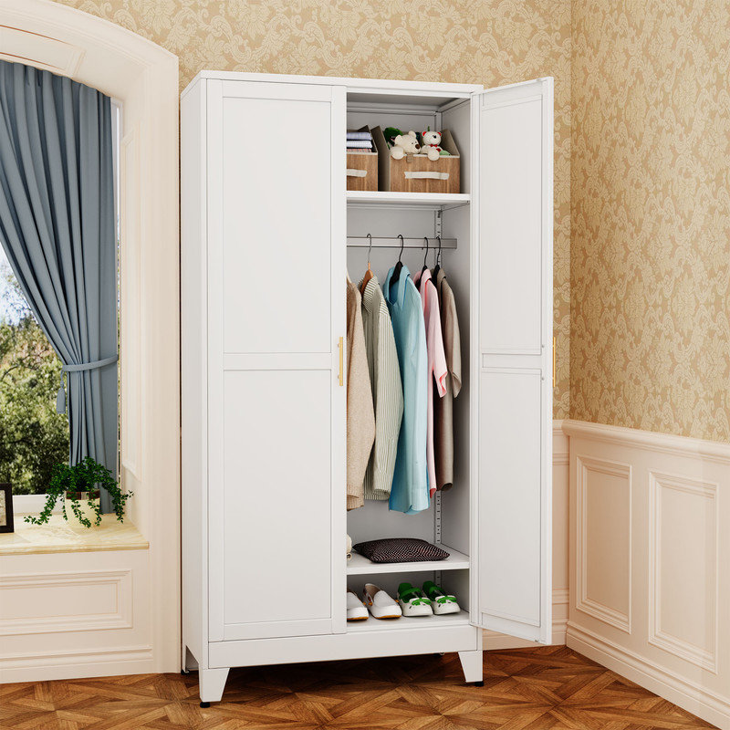 Metal Clothing Storage Cabinets Armoire Wardrobe Closet With Hanging Rod And Adjustable Shelves For Bedroom
