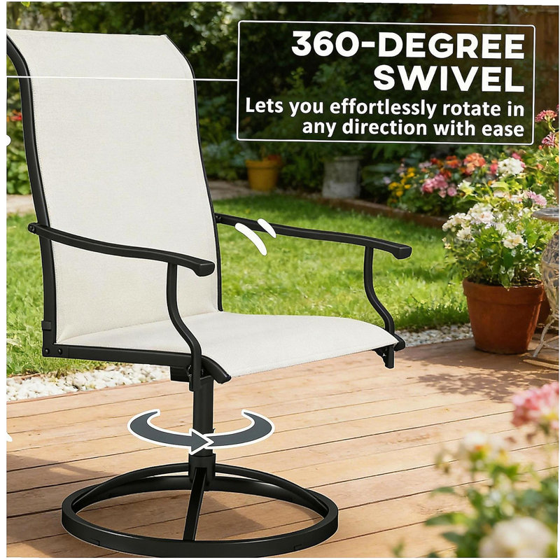 Outdoor Dining Chairs,Swivel Chairs Set of 2, Cream/Black
