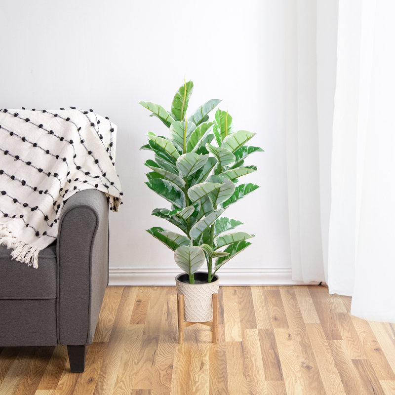 35" Potted Green Artificial Rubber Plant