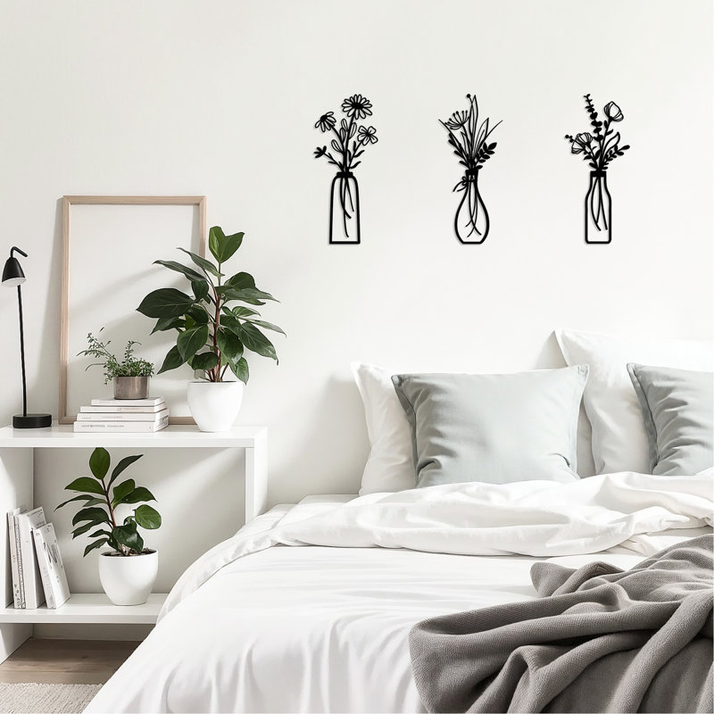 Of 3 Black Metal Floral Wall Decor, Timeless Style For Any Home, And Lightweight, Quick Setup Art, Unique Pattern Space, , Installation