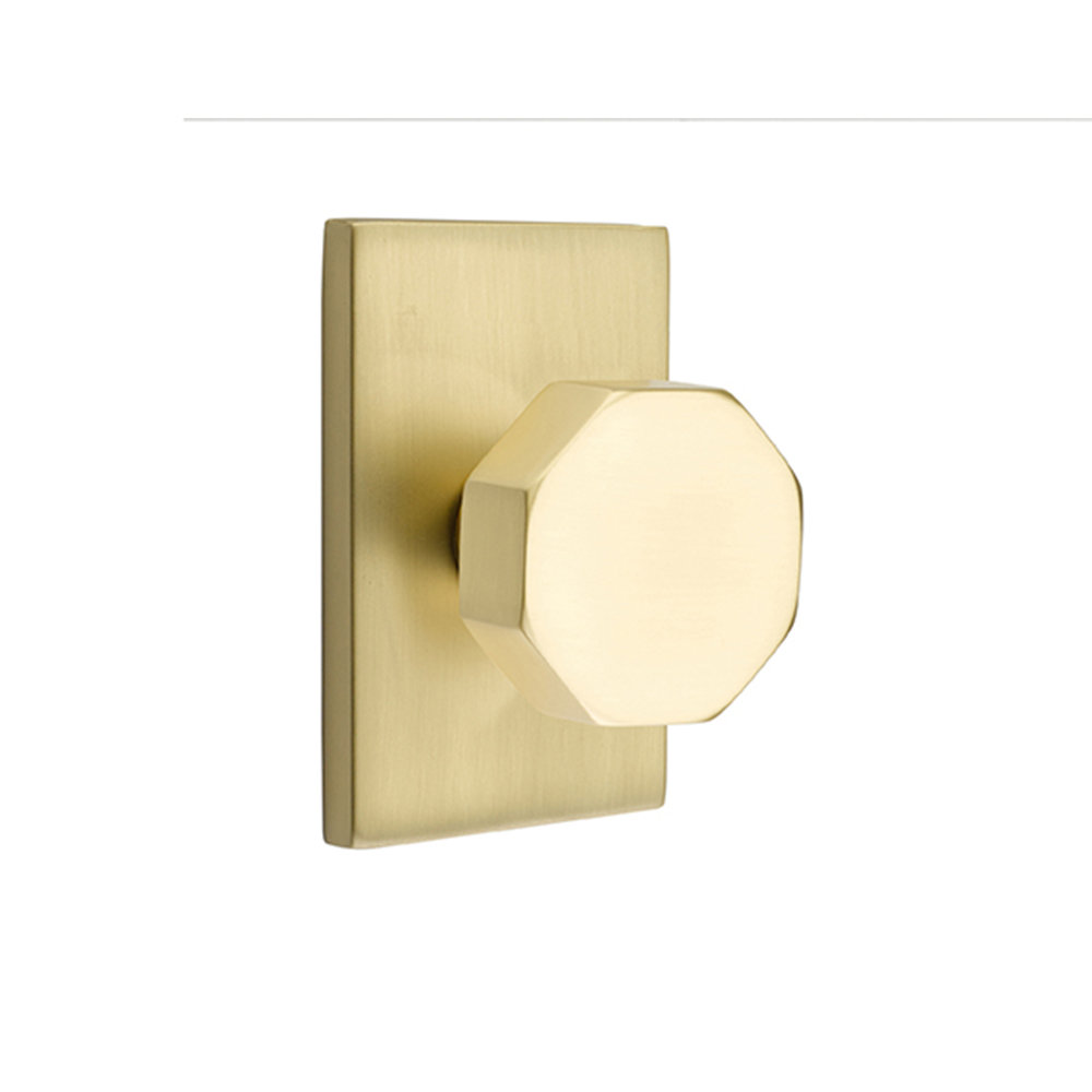 Octagon Passage Door Knob with Rosette, Satin Brass