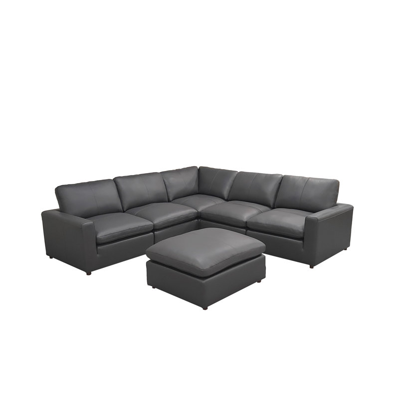 Rnabridgecruzchester Top-Grain Leather Large Seating Modular Sectional, Blue Gray