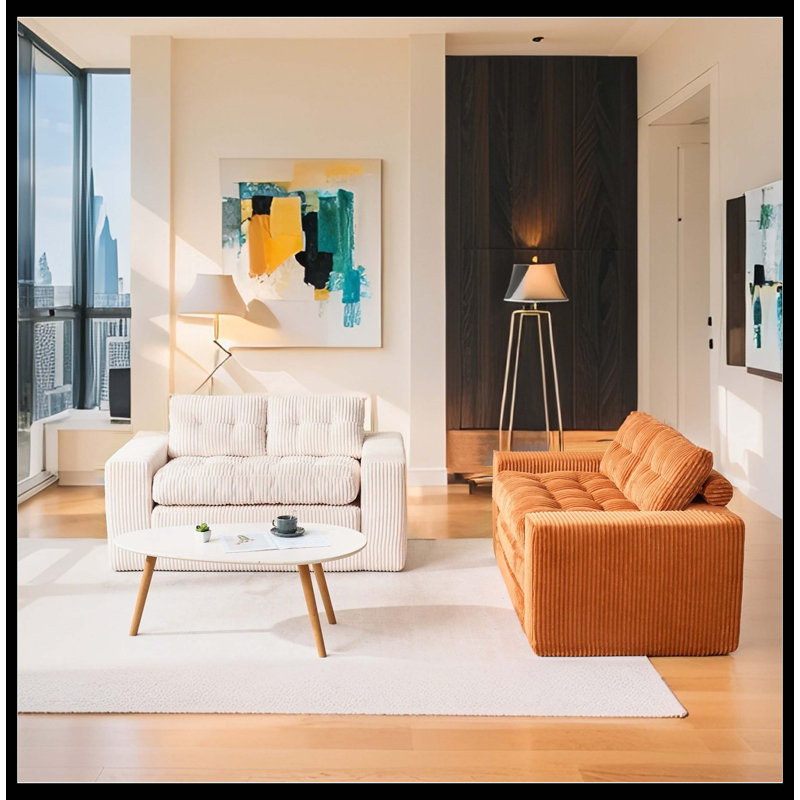 Canapé-lit en velours côtelé avec mousse à mémoire de forme et structure en acier Corduroy, H 21,2 po x l 55,1 po x P 33,5 po