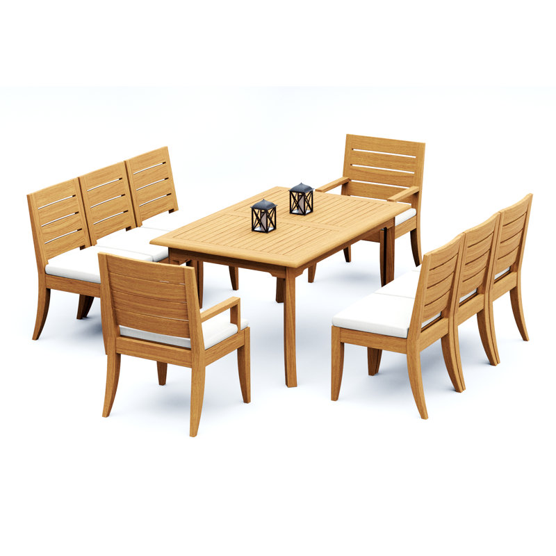 6 Seats 7 Pcs Grade-A Teak Wood Dining Set: 60" Rectangle Table And 6 Atnas  Chairs (2 Arm & 4 Armless Chairs) #11AT1302, 8