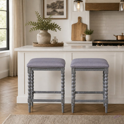 26''Counter Stools,Set Of 2 With Upholstered Seat, Solid Acacia Wood Frame, Foam-Padded Seat, Open Airy Design For Kitchen Island And Bar