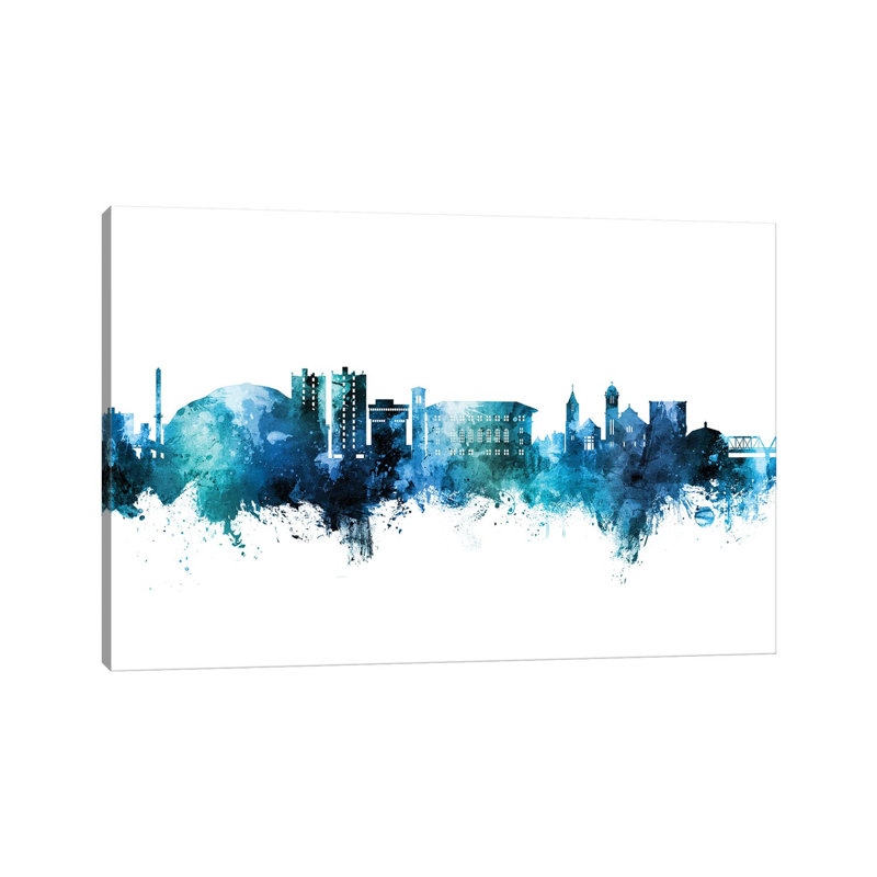 Cedar Falls Iowa Skyline Blue Teal by Michael Tompsett - Wrapped Canvas Gallery-Wrapped Canvas Giclée