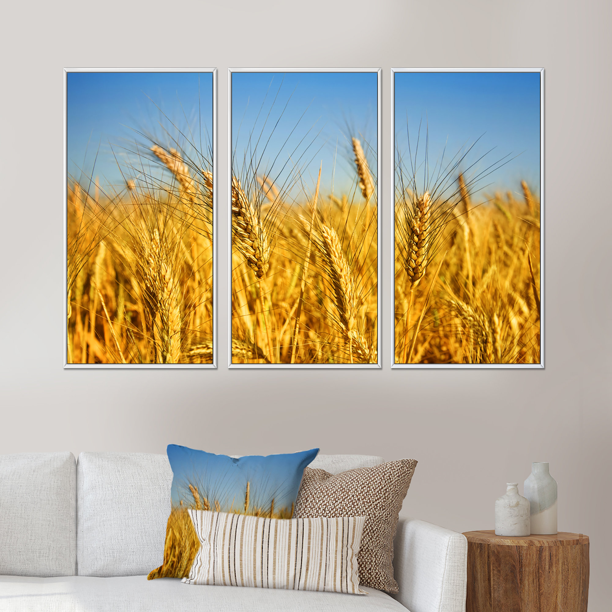 August Grove® Bright Golden Wheat Field - 3 Piece Floater Frame ...
