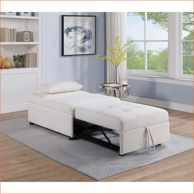 Sofas, Modern Armless Convertible Sofa Bed | Sherpa Upholstery | Ivory