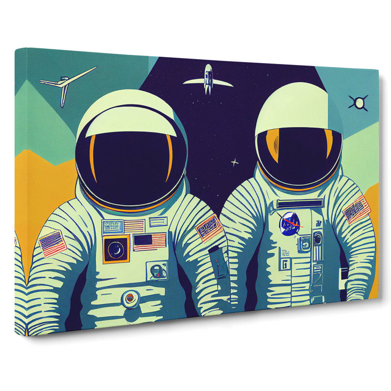 Two Retro Astronauts Vol.1 - Wrapped Canvas, 35cm H x 50cm W x 3cm D