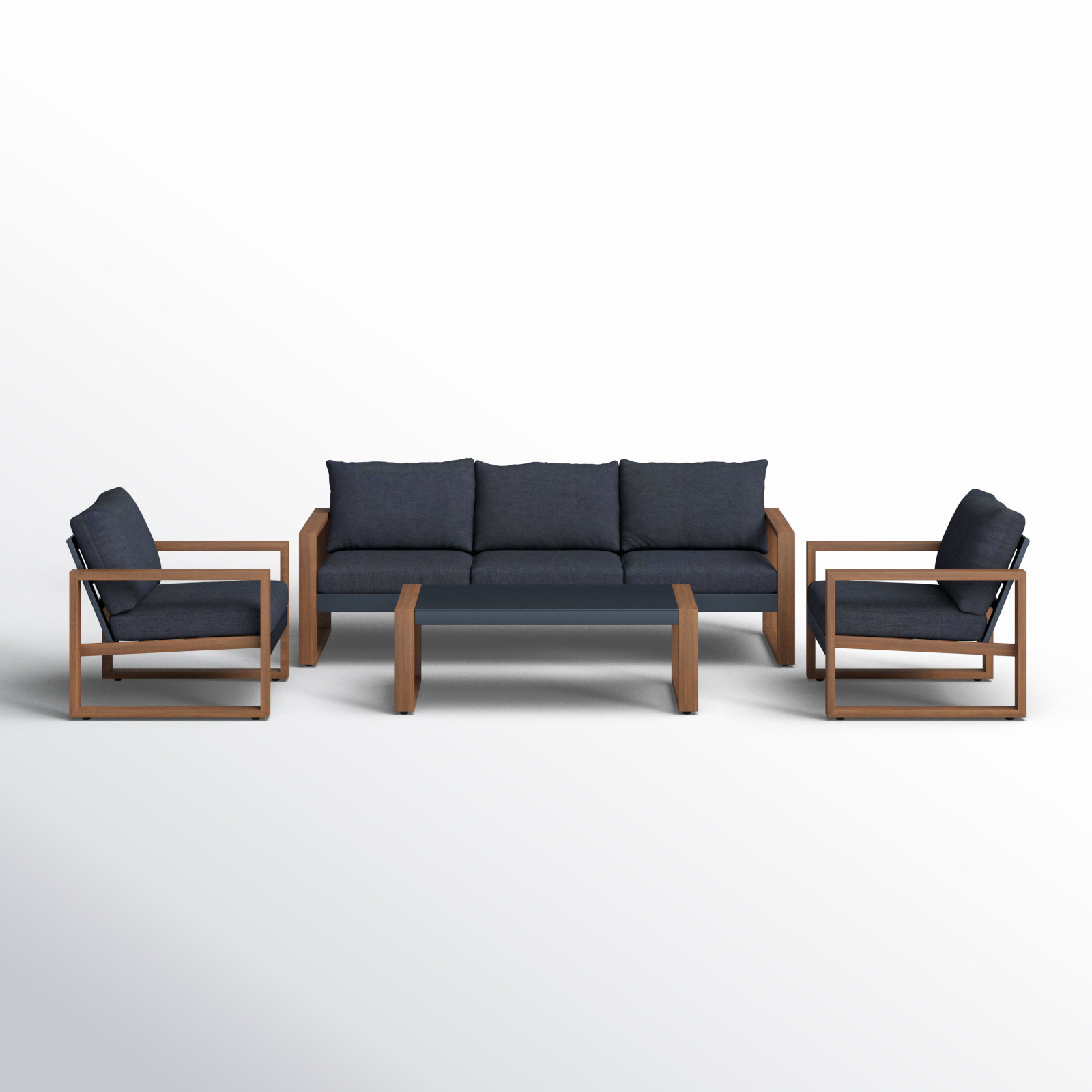 Wade Logan® Arunas 5 Person Outdoor Conversation Furniture Set Seating Group with Wood Pattern and Cushions & Reviews | AllModern