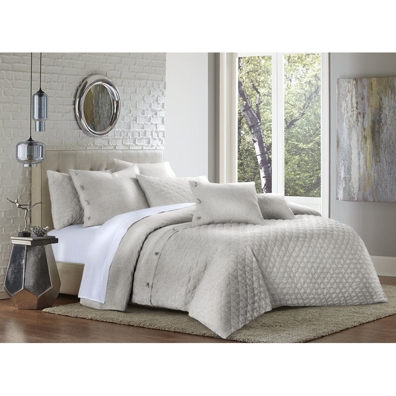 Gibson Linen Duvet Set, White, Queen Duvet Cover + 4 Shams + 2 Pillows