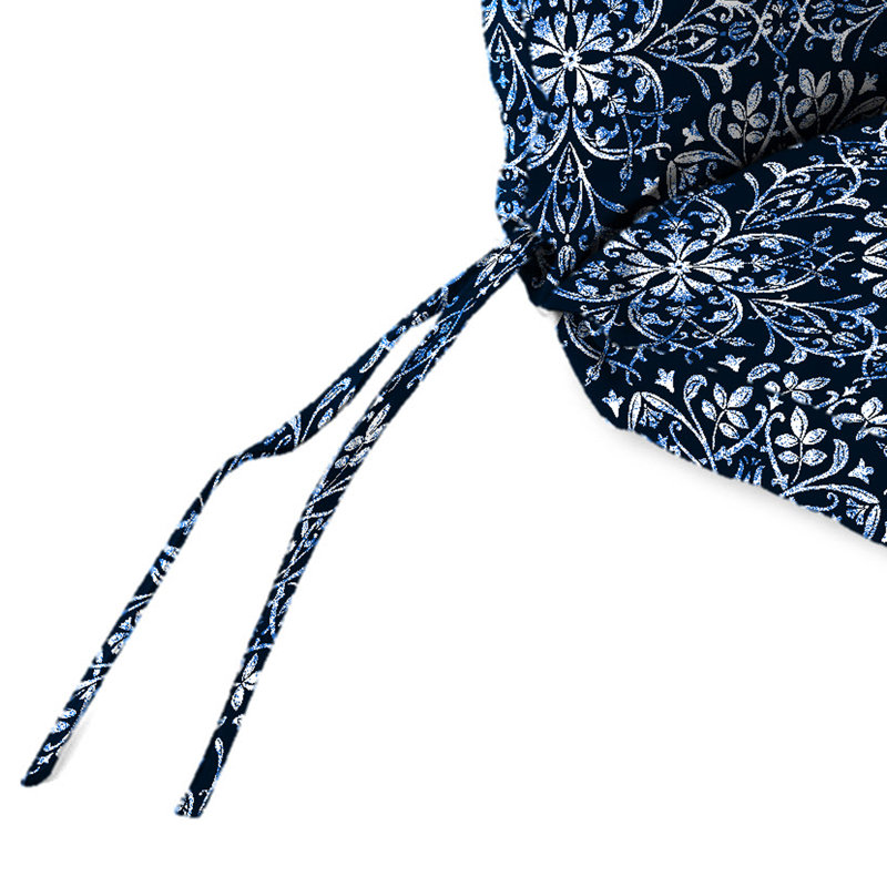 22" x 45" Outdoor Chair Cushion with Ties and Loop, Blue/Damask