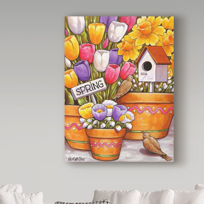 « spring oiseaux fleurs », reproduction de peinture à l’acrylique sur toile tendue