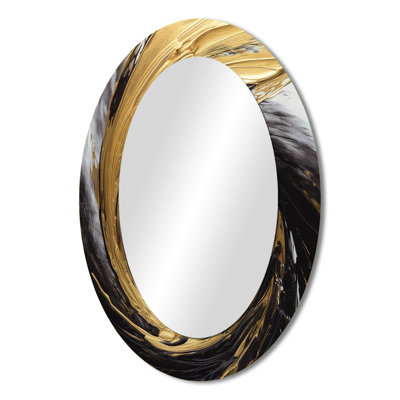 Waves Of Midnight Passion Abstract Black & Gold - Abstract Oval Decorative Mirror On Metal