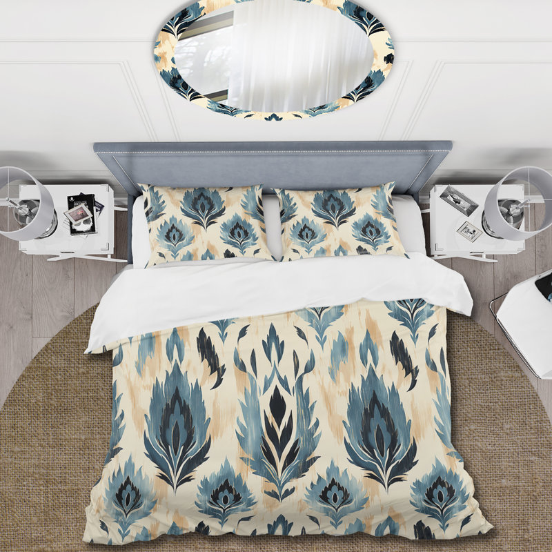 Ensemble de housse de couette bleu et beige Artisan Ikat Heritage, Housse de couette pour grand lit et 2 taies décor