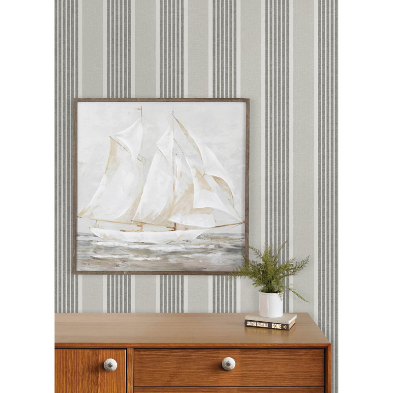 Papier peint rayé Bingley Charcoal orné, Grey