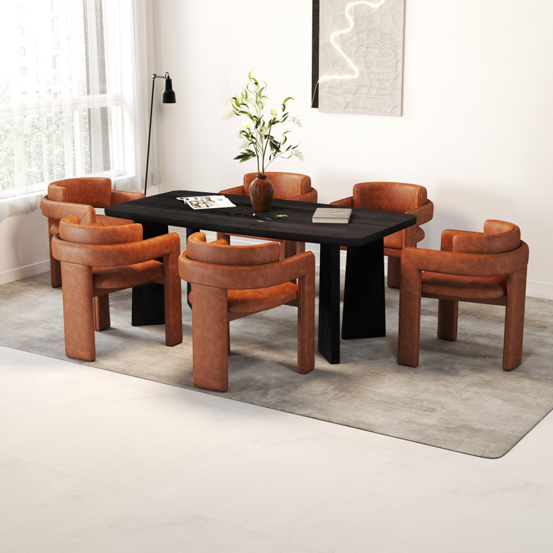 Ensemble de salle à manger rectangulaire moderne avec chaises rembourrées avec dossier et accoudoirs, Noir, Brown