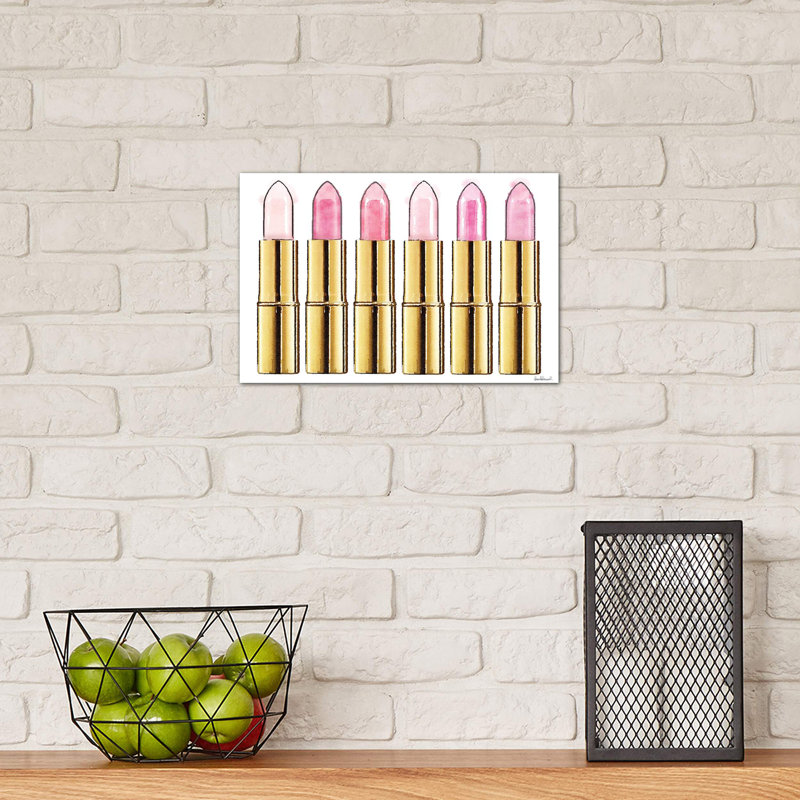 Lipstick In Gold And Soft Pinks by Amanda Greenwood - Wrapped Canvas Print, 20.32 cm H x 30.48 cm W