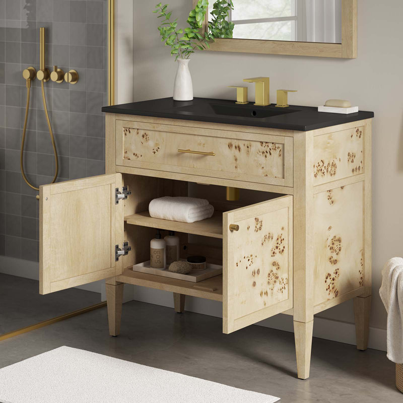 Modway Elysian 36'' Free Standing Single Bathroom Vanity with Manufactured Wood Top, Burl, Black