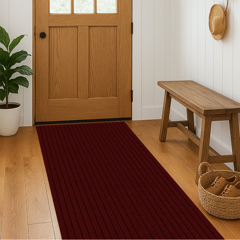 Heavy-Duty Utility Runner Rug Mat – 31 in. Wide x Custom Length - Slip Resistant Rubber Backing , All-Weather, Absorbent, Dirt-Trapping, Kid and Pet Safe, Easy To Trim for Entryways and High-Traffic Areas, Deep Brick Red