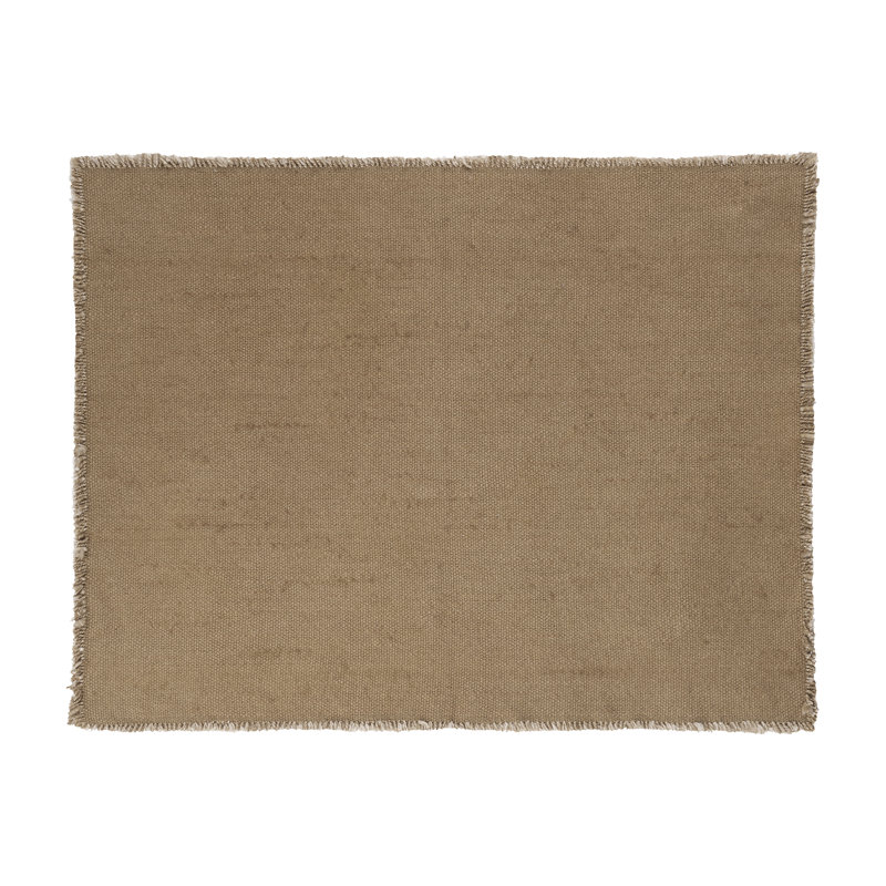 Tan Woven Cotton Rectangular Placemat with Fringe