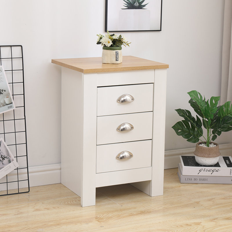 Bedroom Pair Of 2 Wooden Bedside Table Nightstand With 3 Drawers Storage Unit For Bedroom, White