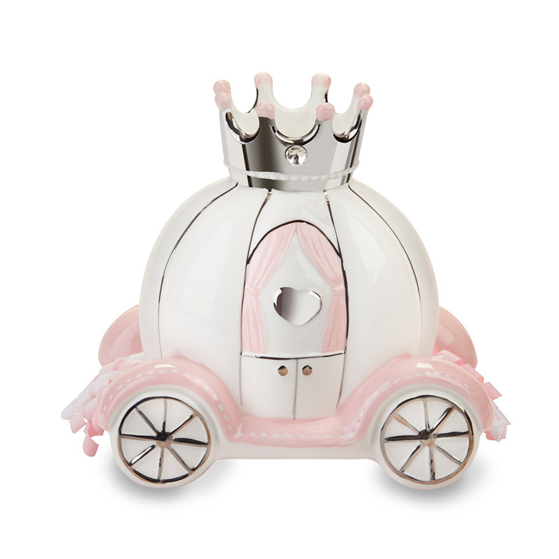 White and Pink Ceramic Princess Carriage Piggy Bank