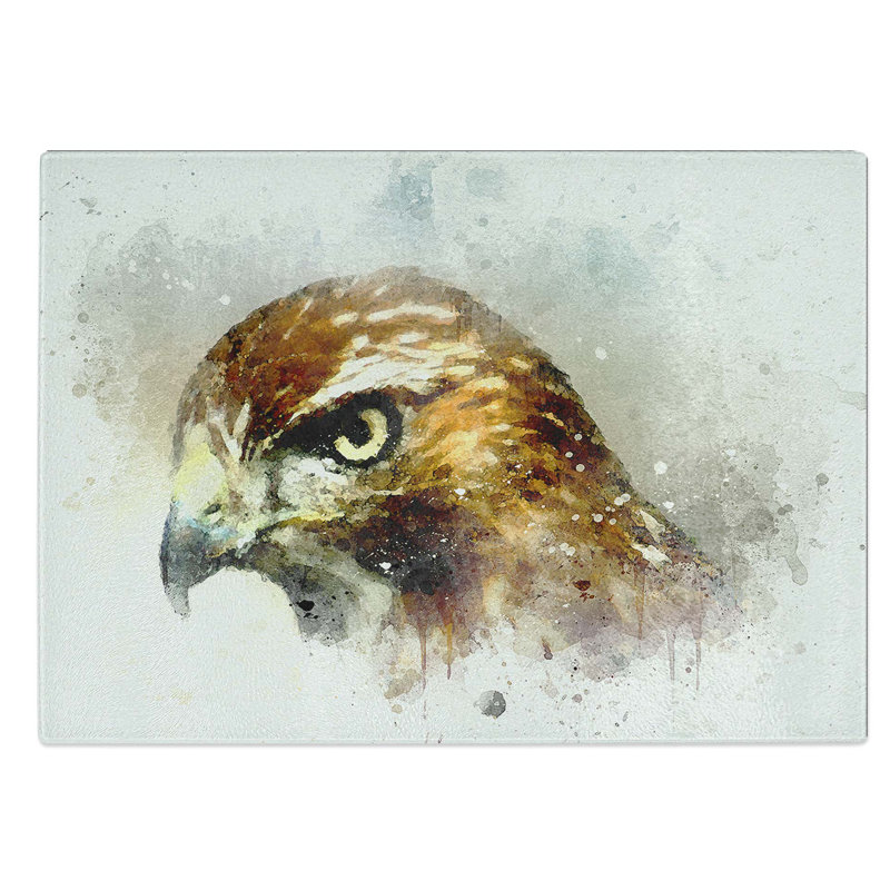 Glass Hawk in Abstract Chopping Board, 39 cm W x 28.5 cm L