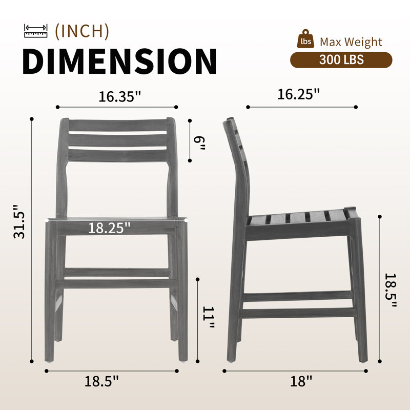 Ensemble de 2 chaises de salle à manger d'intérieur / extérieur en teck brun avec siège et dossier à lattes Blas, Teck brun