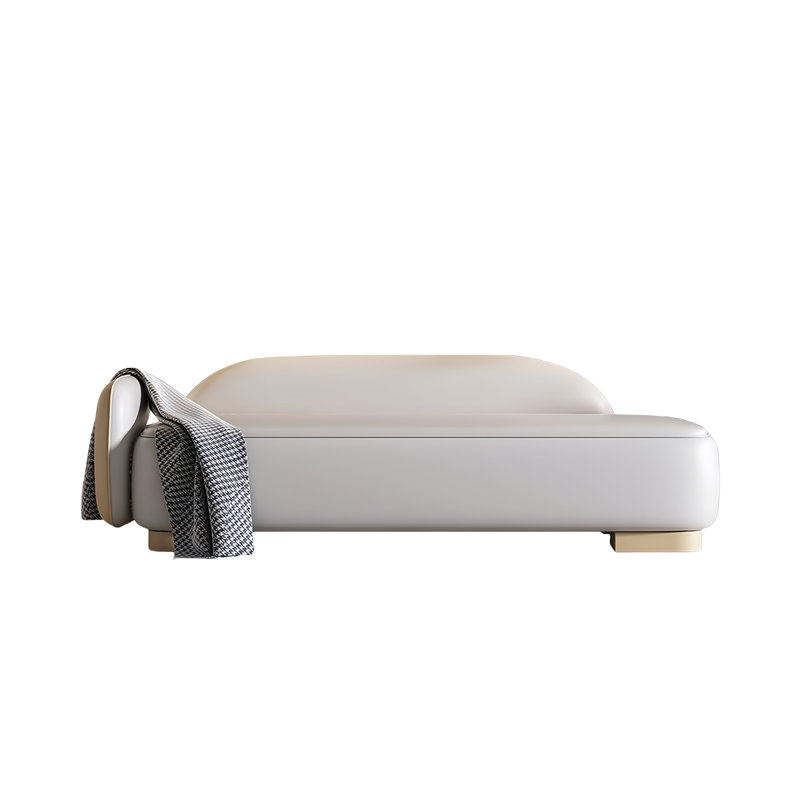 Banc rembourré en cuir Savell, H 21,25 po x l 70,86 po x P 21,65 po, Blanc cassé / Beige