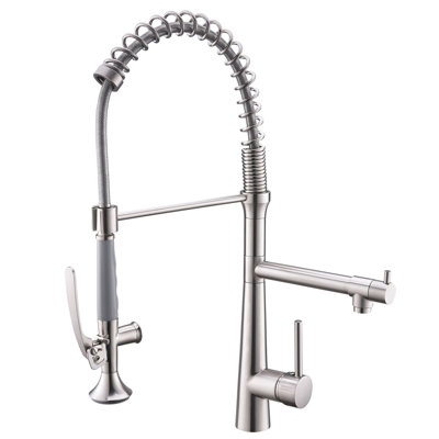Modern Kitchen Faucet With Heavy Duty Spring Design And Brushed Nickel Surface High Arc Pull Down Pre-Rinse Ceramic Filler In
