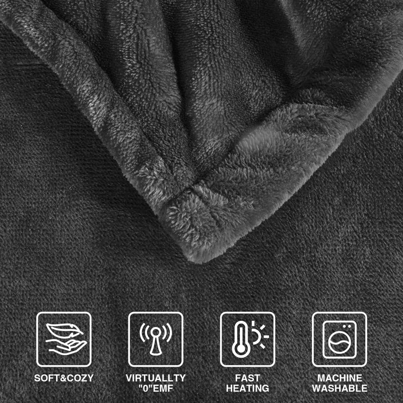 Heated Plush Ultra-Soft Electric Blanket, Full, Black